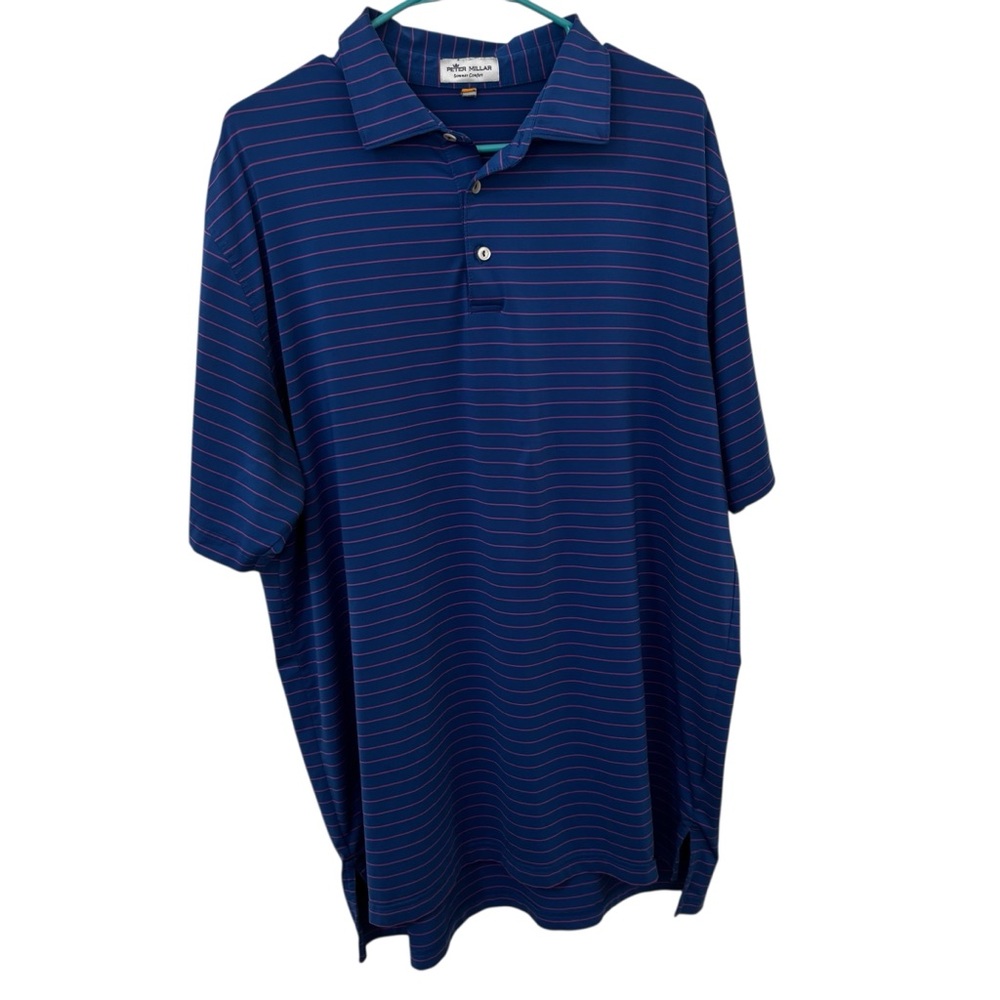 Peter millar summer confer bright blue pink stripe polo short sleeve shirt XL